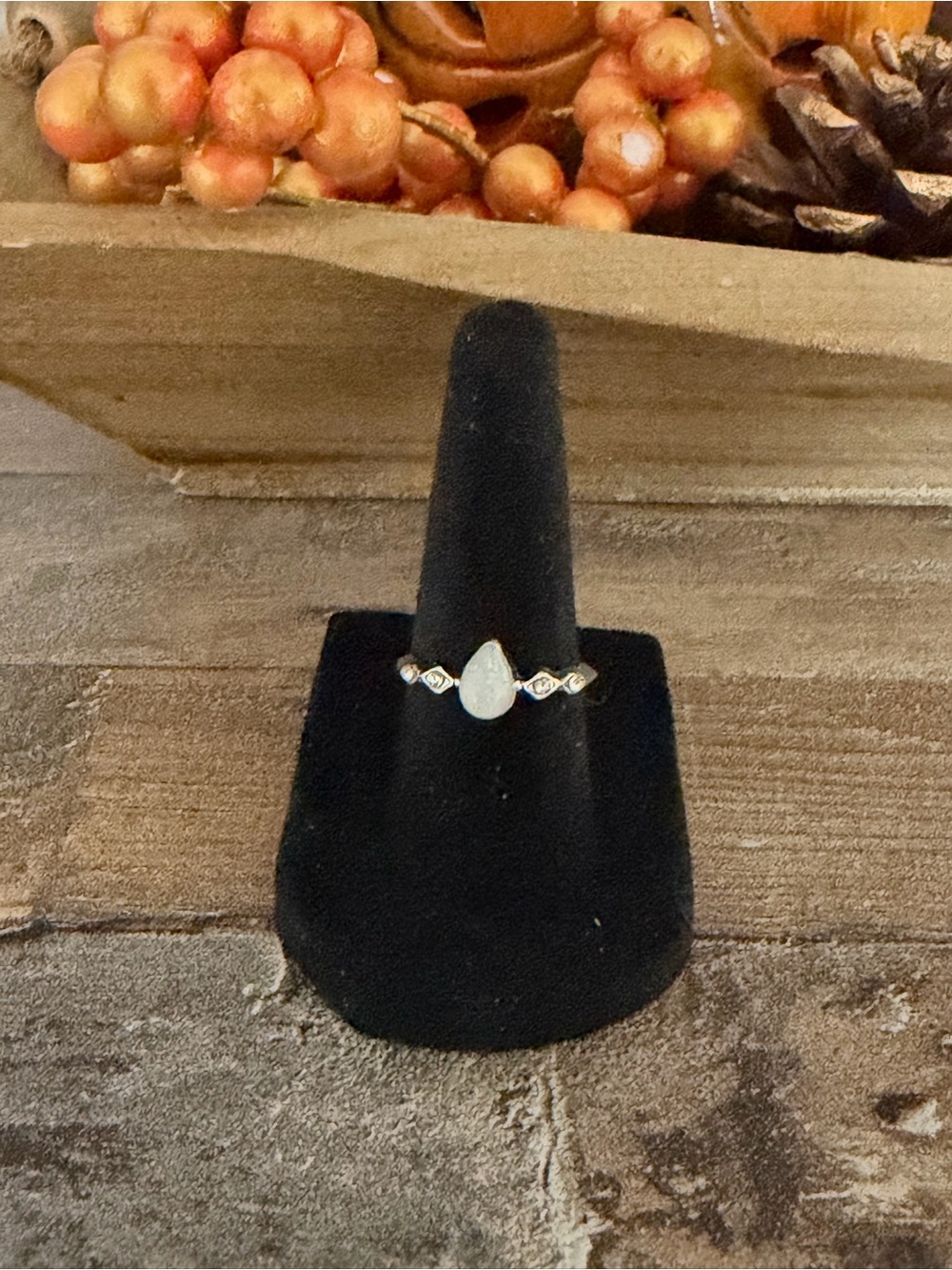 Delicate Teardrop Moonstone Ring in White and Gold